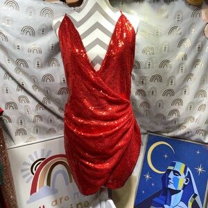 Dazzling Red Sequin Wrap Mini Dress